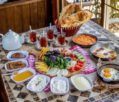 Breakfast table at one of the restaurants in Baku Old city