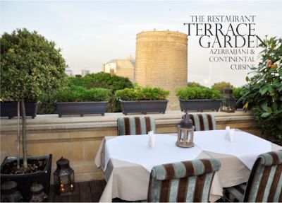 Terrace garden restaurant in Old city Baku
